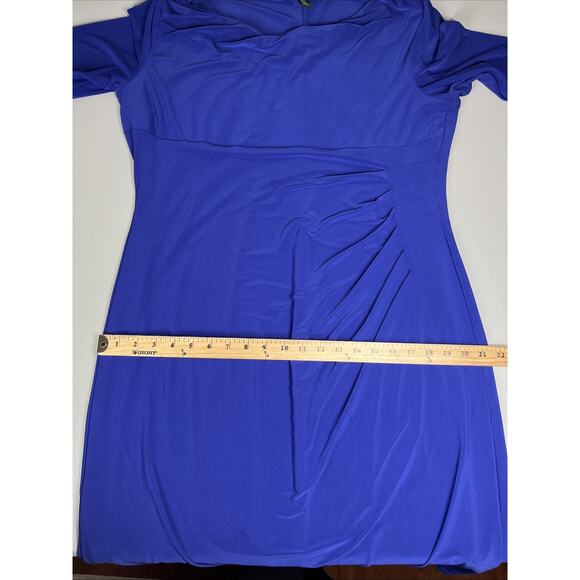Lauren Ralph Lauren Ruched Sheath Dress 16W Royal Blue Cowl Neck Classic - Picture 10 of 14